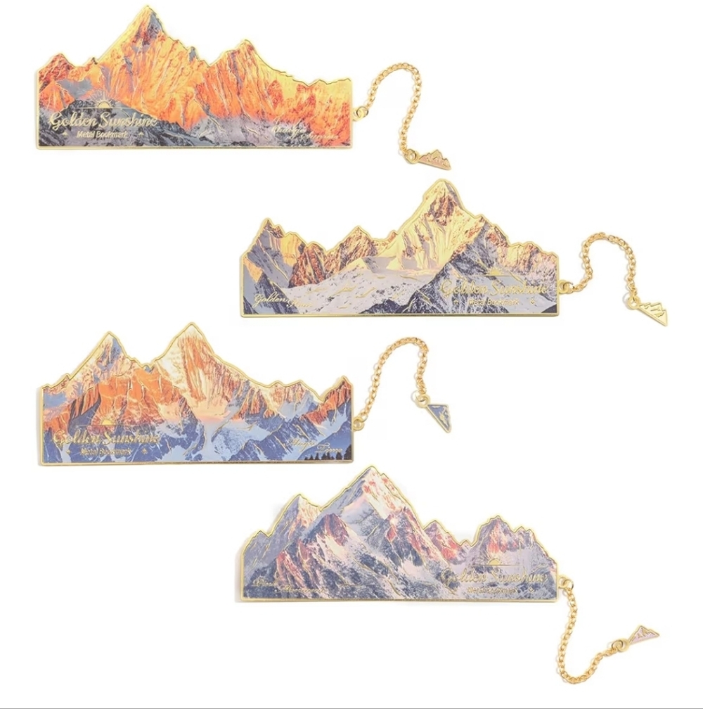 Golden Sunrise Mountain Metal Bookmarks Set of 4